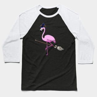 Flamingo Halloween Witch and Broomstick, Love Flamingos Baseball T-Shirt